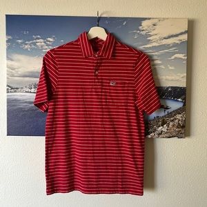 Vineyard Vines Red Striped Polo Shirt- Boys Large (16)